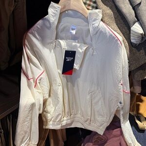 Reebok Women's Cream Bomber Jacket with Red Accents